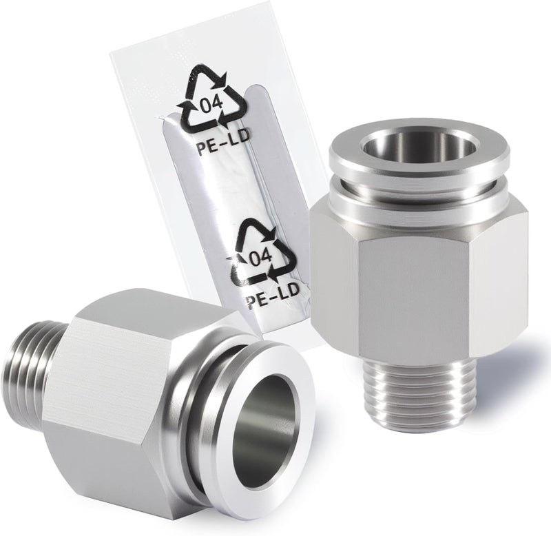 MSAEIQUN Stainless Steel 3/8 Air hose fittings, Push to Connect Air fittings Male Straight 3/8 Inch Tube OD x 1/8 NPT Thread Fitting (Pack of 2) - Image 1